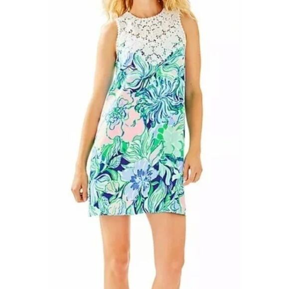 Lilly Pulitzer Dress Womens 6 PARTY THYME Coastal Floral Nala Soft Shift Crochet - Picture 2 of 10
